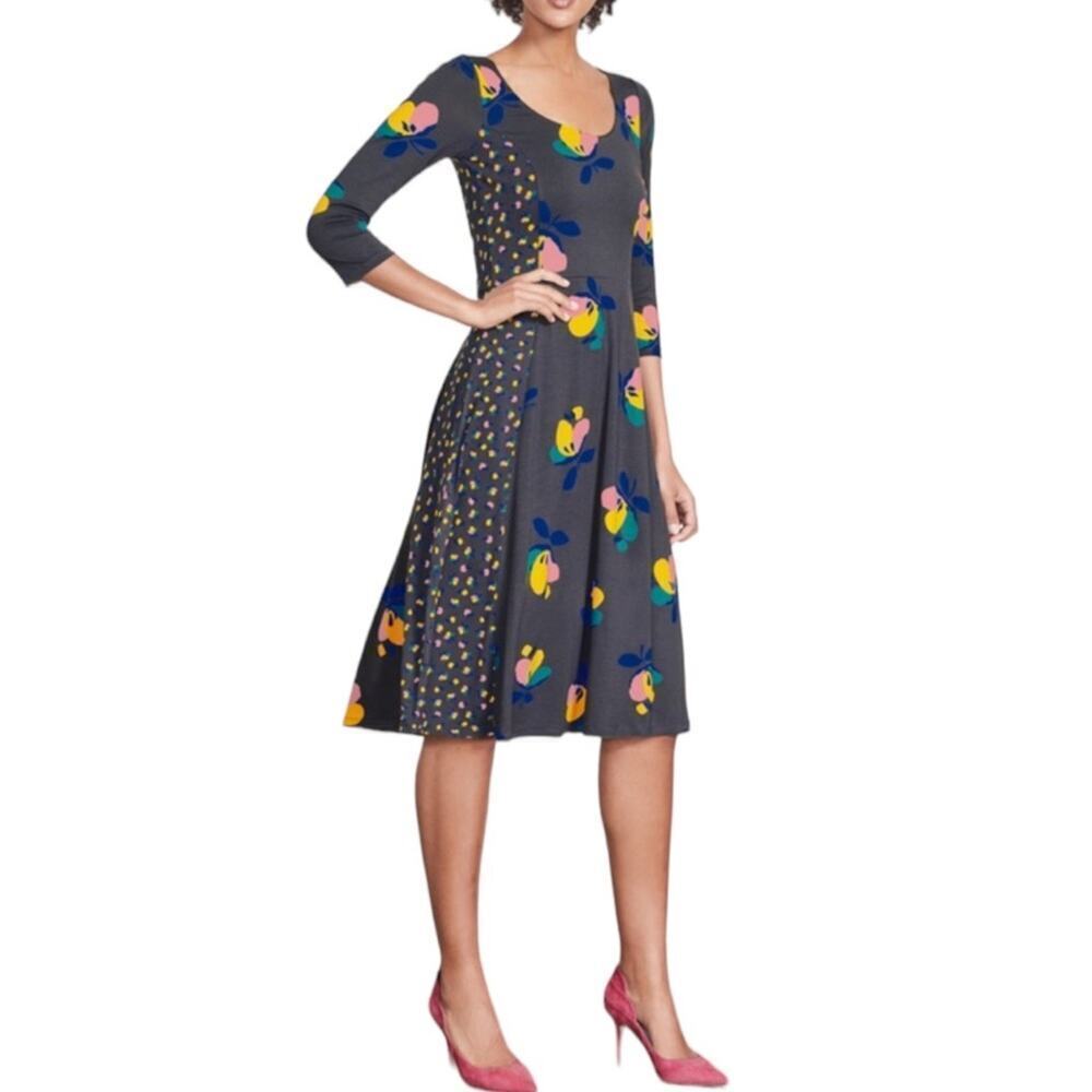 Boden Alannah Gray Floral Jersey Fit & Flare Dress